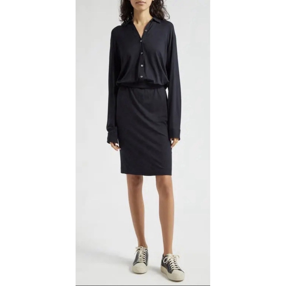 ATM Anthony Thomas Melillo Long Sleeve Shirtdress Size Large Black Matte Jersey